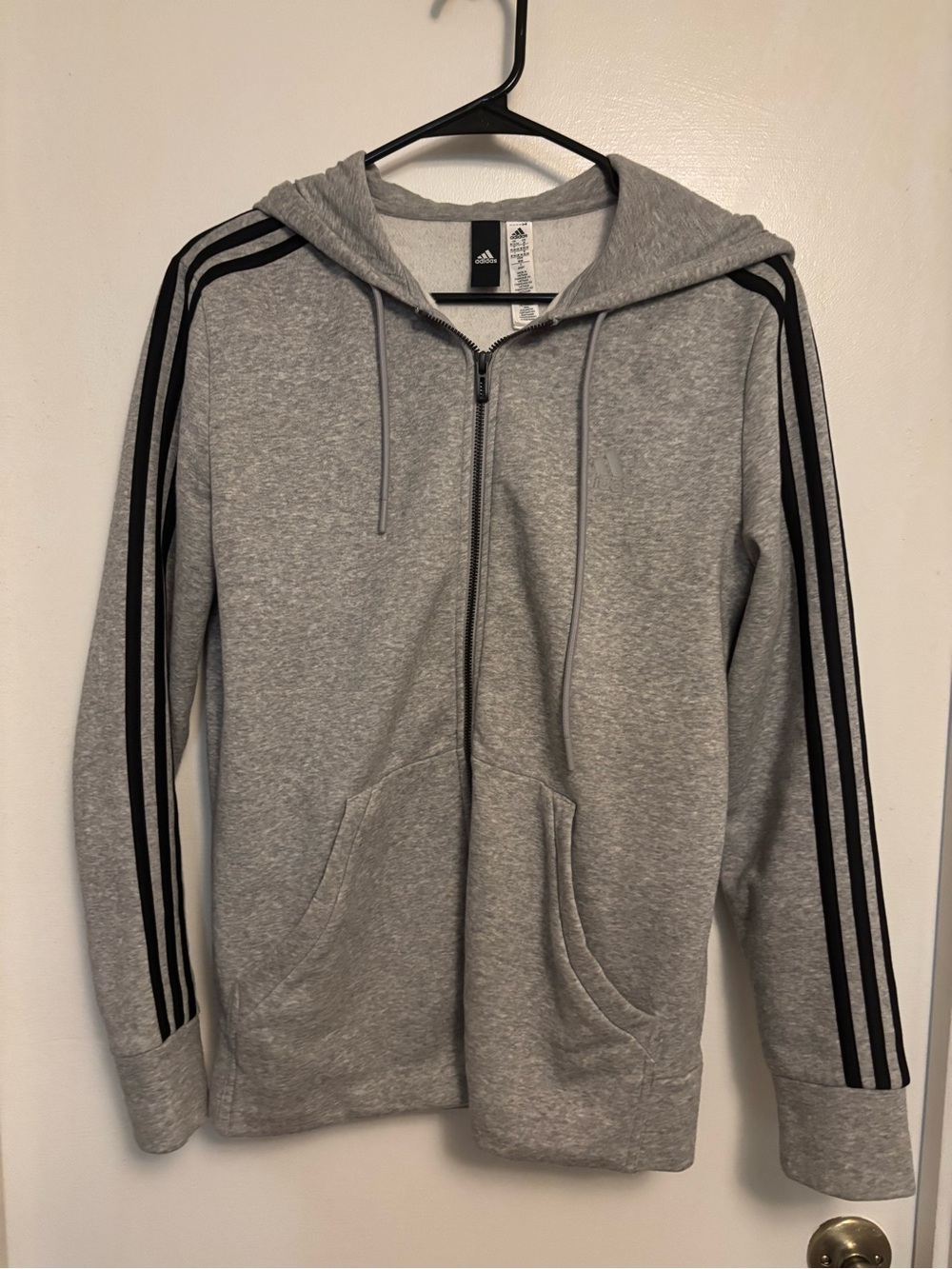 adidas Gray Zip-Up Hoodie with Black Three-Stripes
